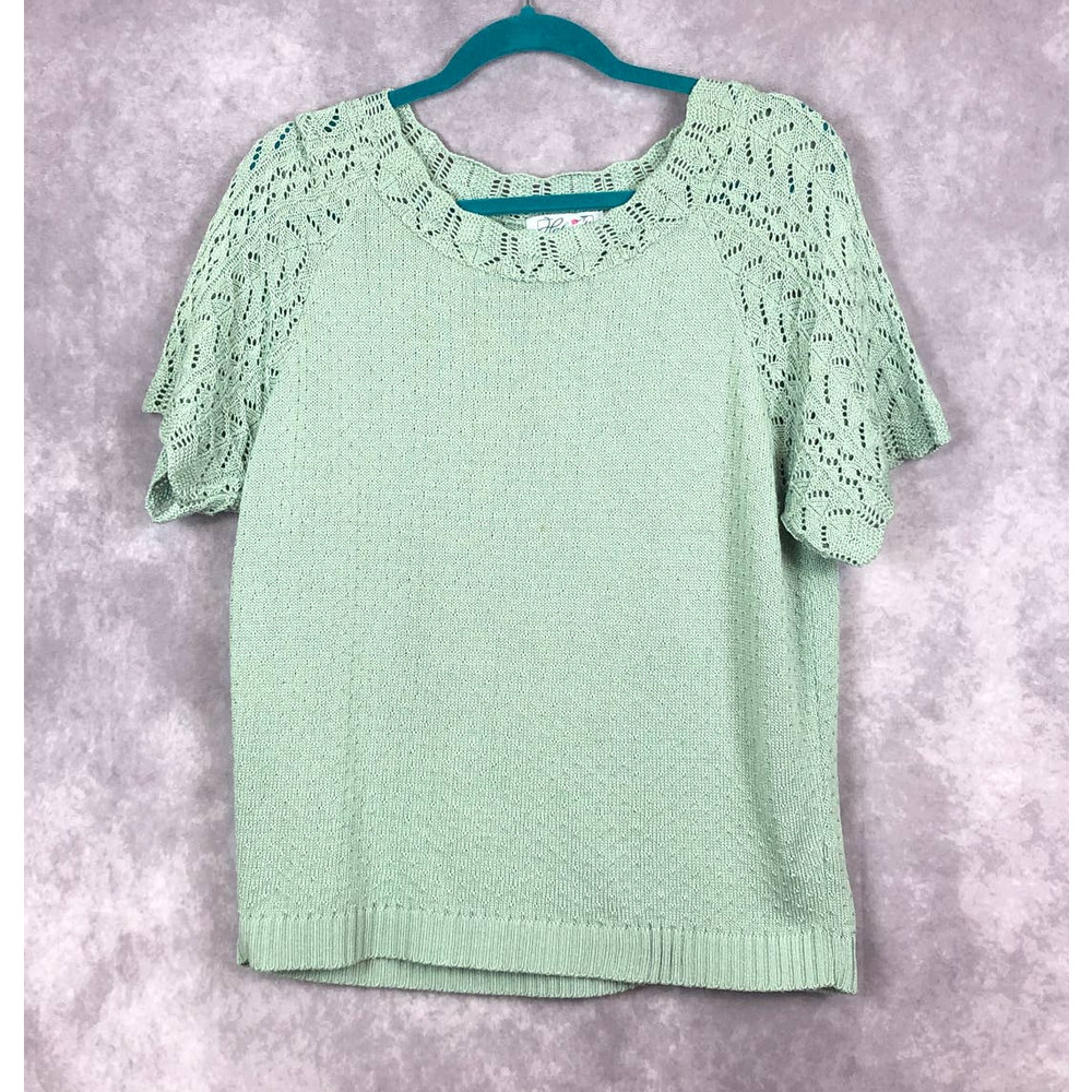 Haband Sweater Womens Medium Short Sleeve Knit Top Sea Foam Green Shirt Vintage